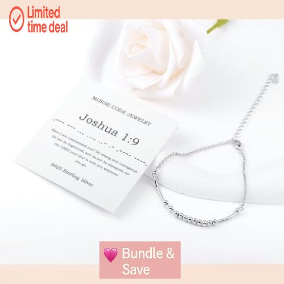 Sterling Silver Adjustable Morse Code Bracelet with Bible Verse - Picture 4 of 7